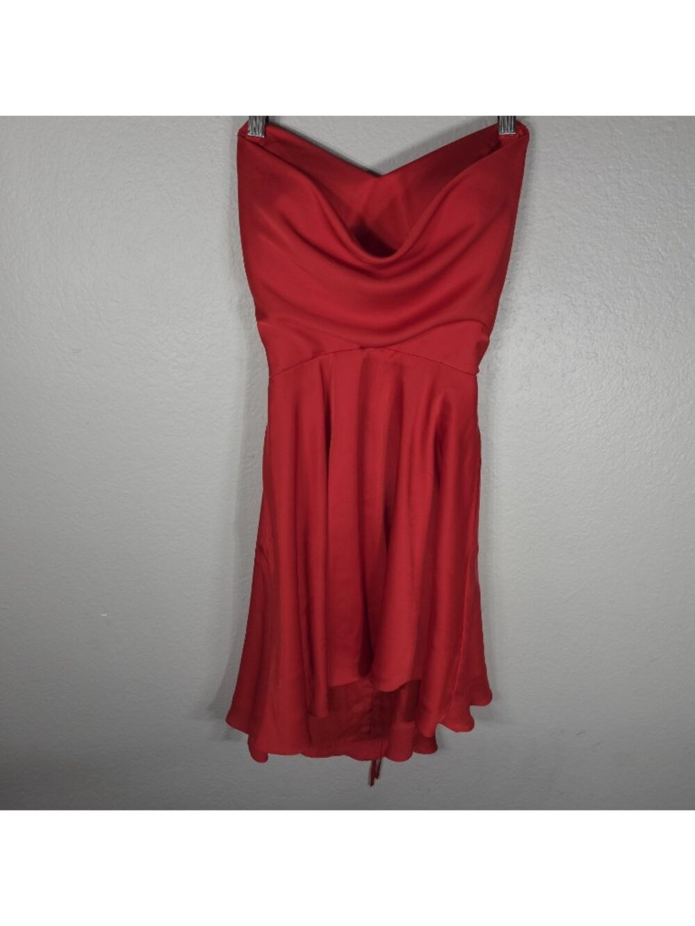 Alyce Dress Red Satin Mini Dress Strap Back Size 4 Cowl Neck Strappy Pockets